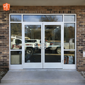 Puertas de entrada de oficina personalizadas, puertas de fachada de tienda con marco de aluminio resistente al viento, puertas de cristal para negocios.