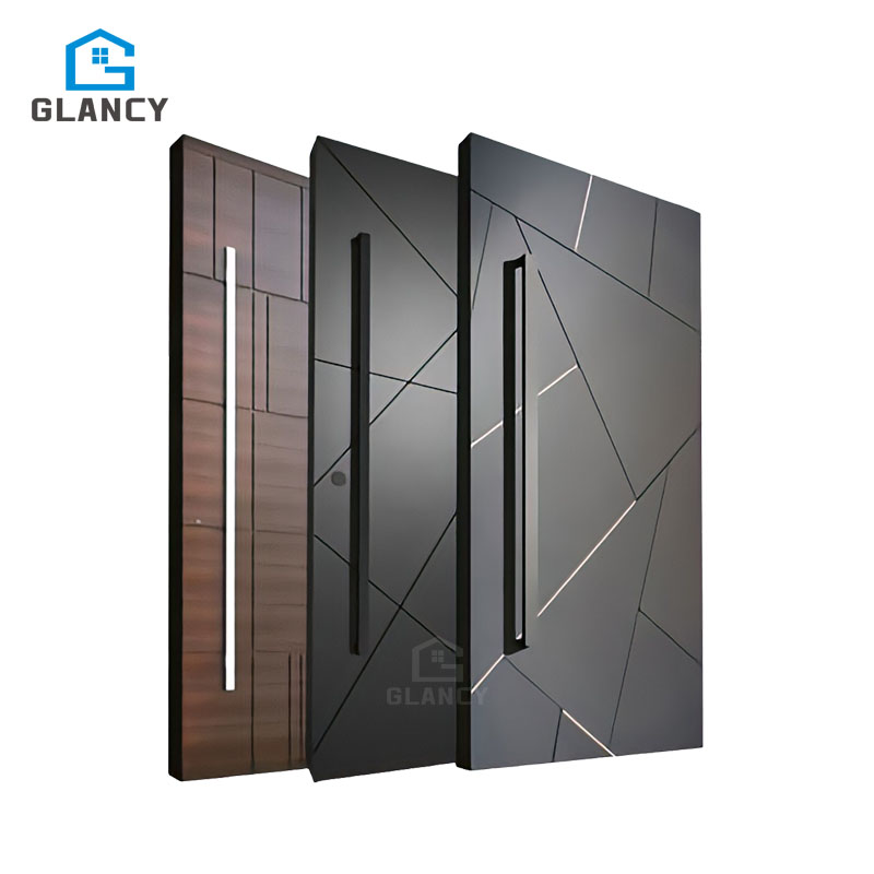 Puertas pivotantes de acero negro y aluminio para entrada principal de casa, más económicas.