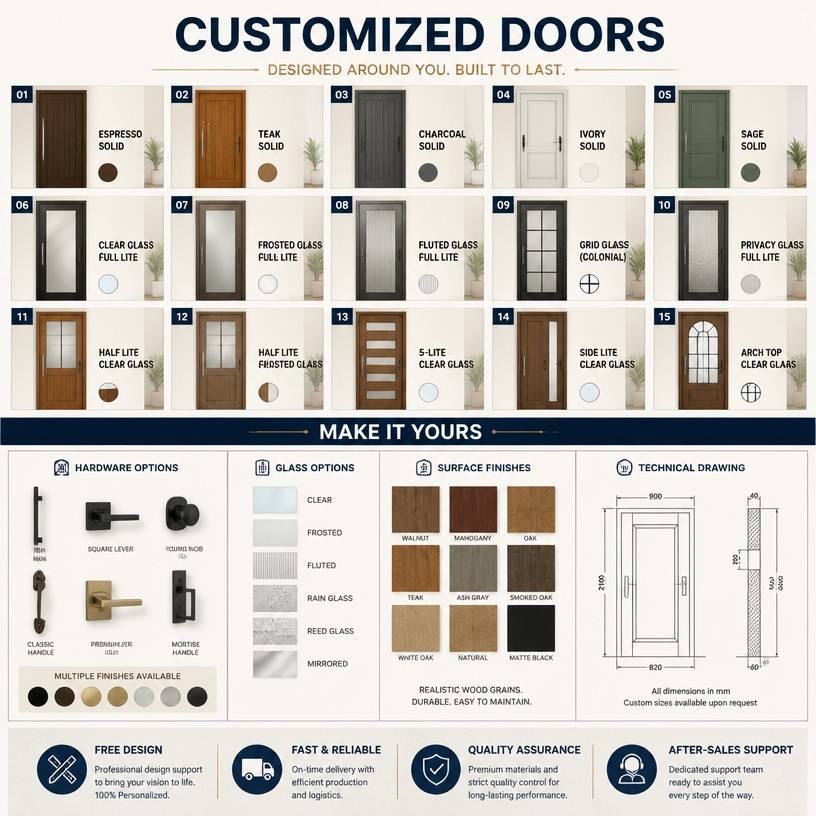 Último diseño de puerta individual de madera Puerta de entrada principal de madera maciza impermeable Puertas de madera para entrada principal
