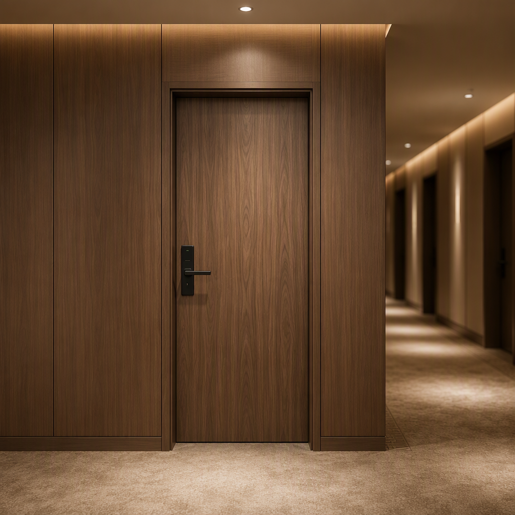 Puertas personalizadas para habitaciones de hotel con revestimiento de melamina, resistentes a arañazos, para interiores, suministro a granel, diseño minimalista, garantía de 5 años.