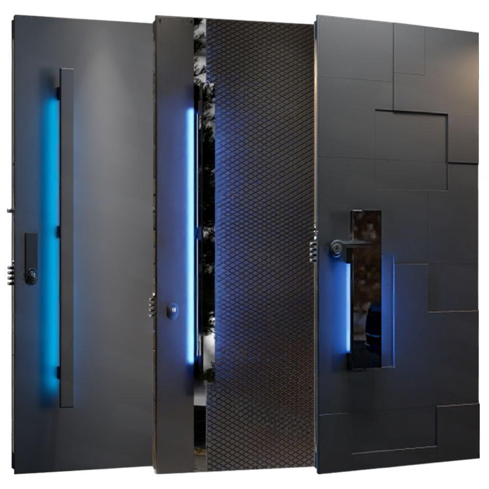Villa moderna de lujo, apartamento, aleación de aluminio, entrada principal antirrobo, tallado 3D, entrada frontal exterior de seguridad ondulada para hotel.