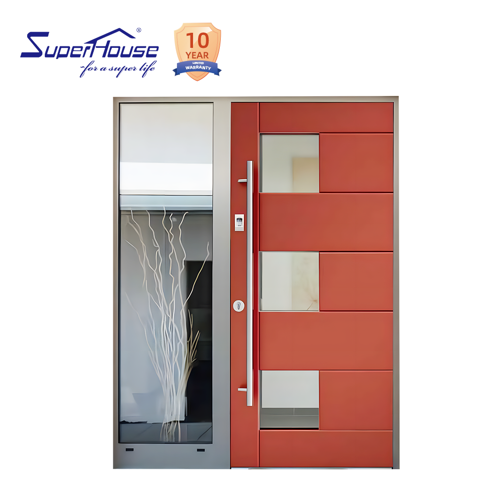 Puerta de entrada moderna de aluminio Superhouse con cristal, fabricada en China a bajo precio.