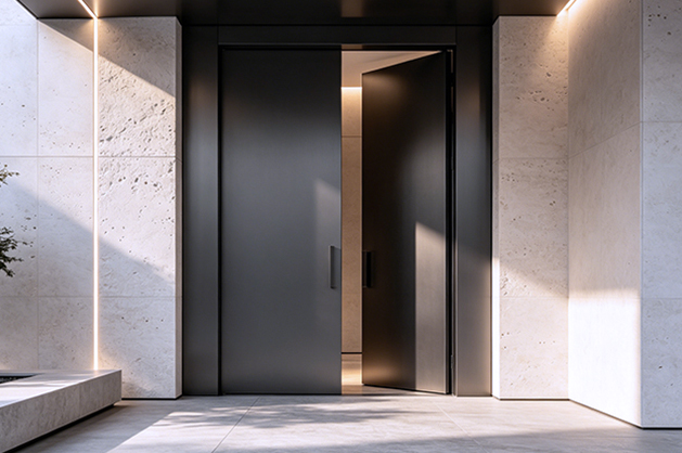 Puerta de entrada residencial con aislamiento térmico y acústico