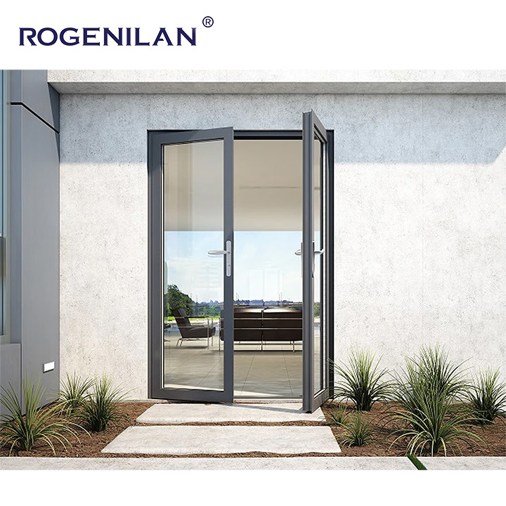 Rogenilan, proveedor chino de puertas y ventanas de aluminio a medida, puerta francesa doble fija de cristal grande para viviendas.