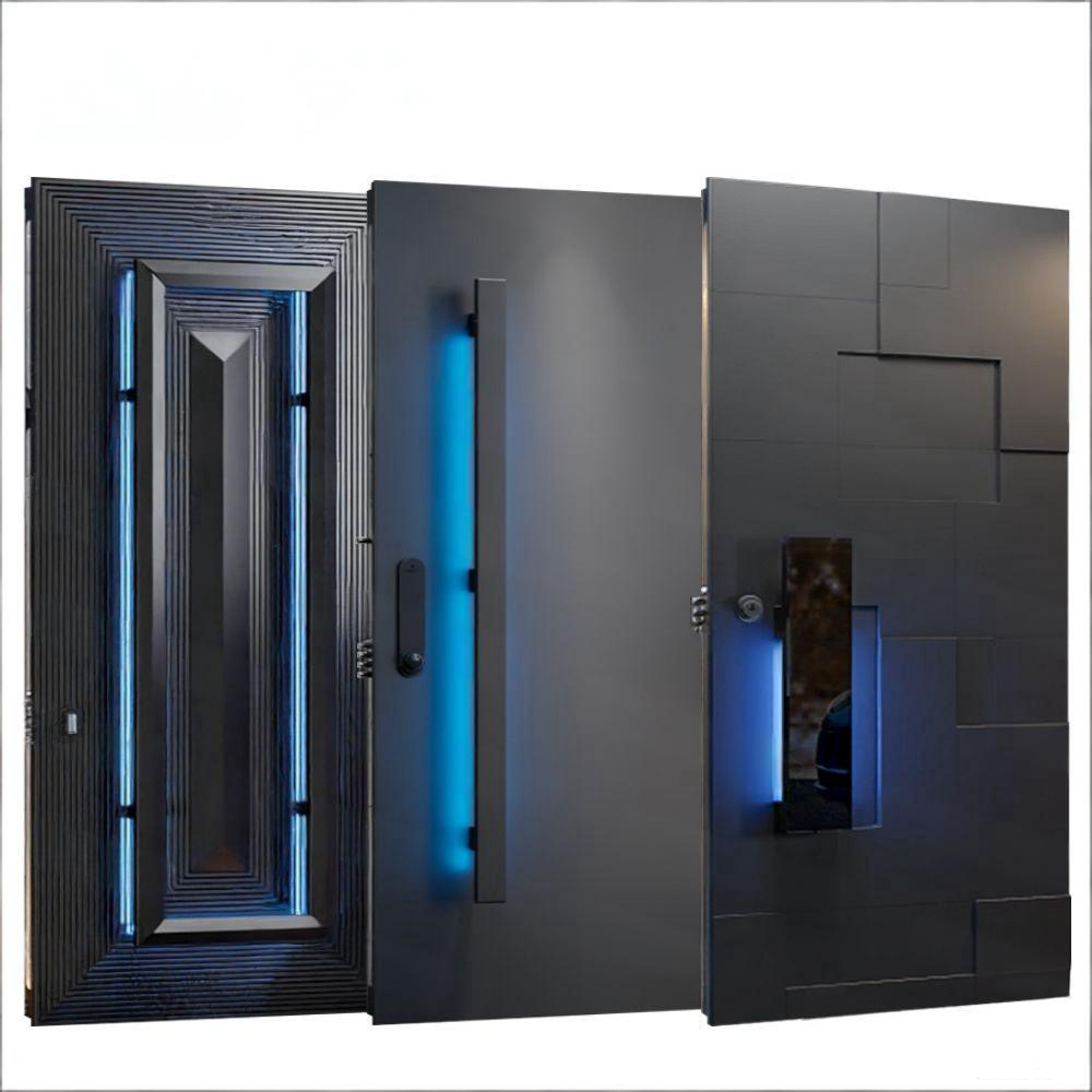 Villa moderna de lujo, apartamento, aleación de aluminio, entrada principal antirrobo, tallado 3D, entrada frontal exterior de seguridad ondulada para hotel.