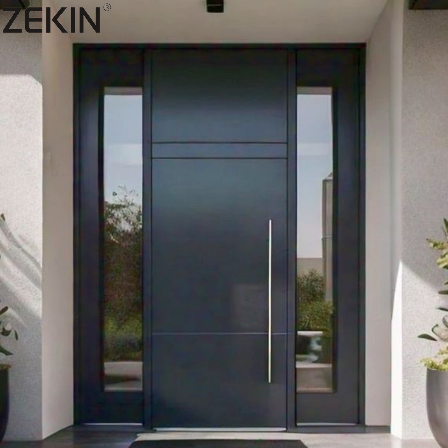ZEKIN Diseño moderno americano, aislamiento térmico, prevención de incendios, puerta pivotante de lujo para entrada principal de casas.